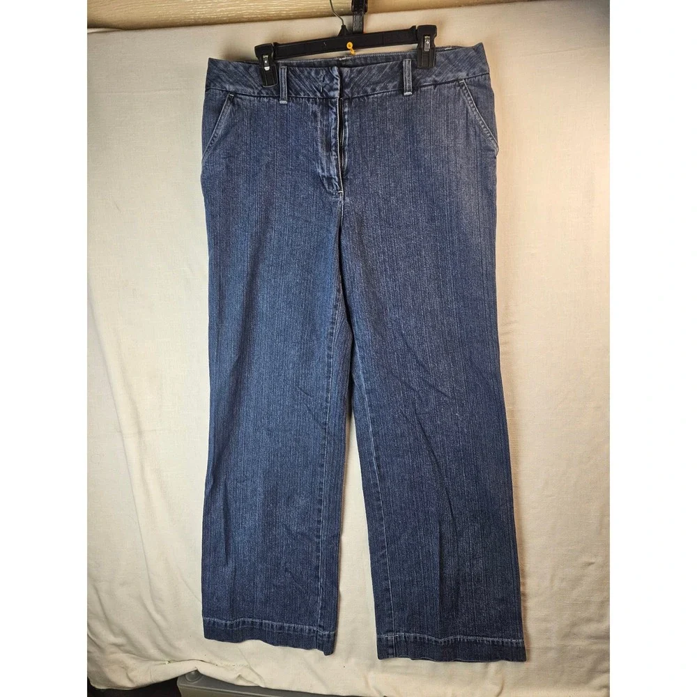 LL Bean Womens 16M Tall Wide Leg Denim Trousers Medium Wash 100% Cotton 0DTJ7